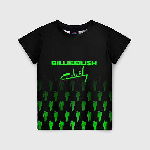 Детская футболка Billie Eilish: Green & Black Autograph / 3D-принт – фото 1