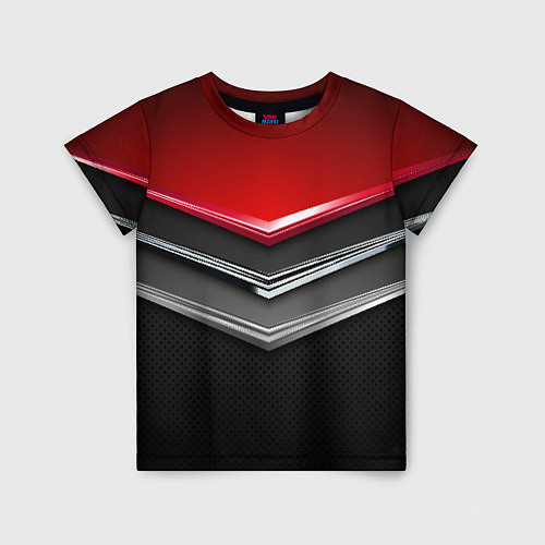Детская футболка Металлические уголки-стрелки серебристые с красной / 3D-принт – фото 1