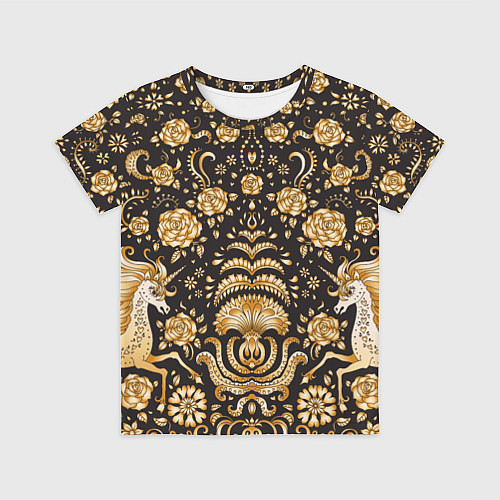 Детская футболка Золотые единороги и цветы / 3D-принт – фото 1