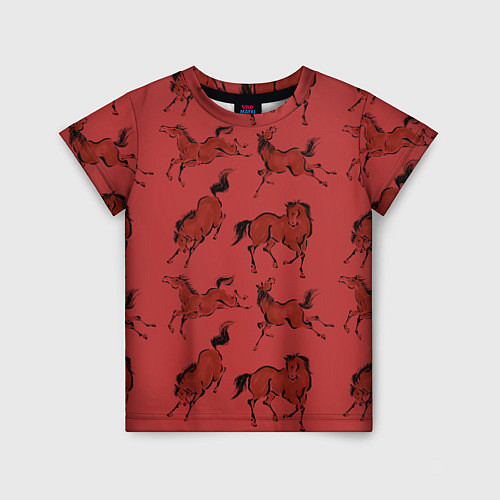 Детская футболка Красные кони / 3D-принт – фото 1