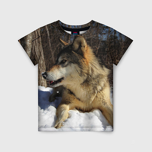 Детская футболка Волк лежит на снегу / 3D-принт – фото 1