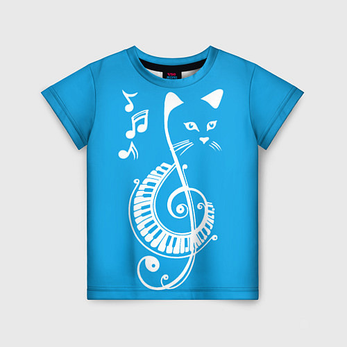 Детская футболка Котик Меломан голубой / 3D-принт – фото 1