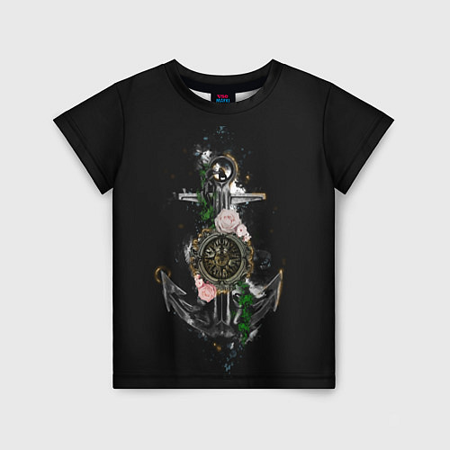 Детская футболка Якорь с компасом и цветами / 3D-принт – фото 1