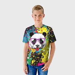 Футболка детская Панда хипстер в брызгах краски, цвет: 3D-принт — фото 2