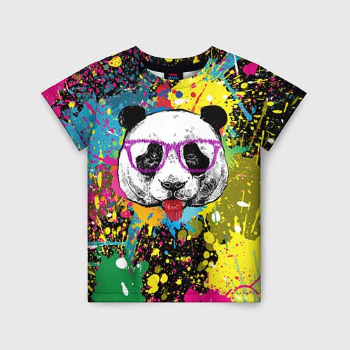 Детская футболка Панда хипстер в брызгах краски / 3D-принт – фото 1