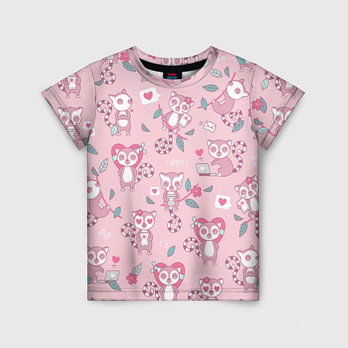 Детская футболка Лемуры любовь розовый фон / 3D-принт – фото 1