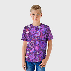Футболка детская Фиолетовый этнический дудлинг, цвет: 3D-принт — фото 2