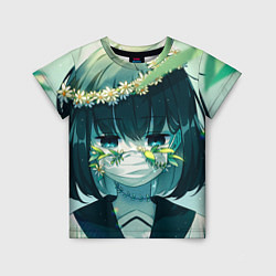 Детская футболка Аниме школьница маска цветы
