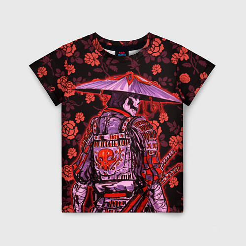 Детская футболка Самурай в розах / 3D-принт – фото 1