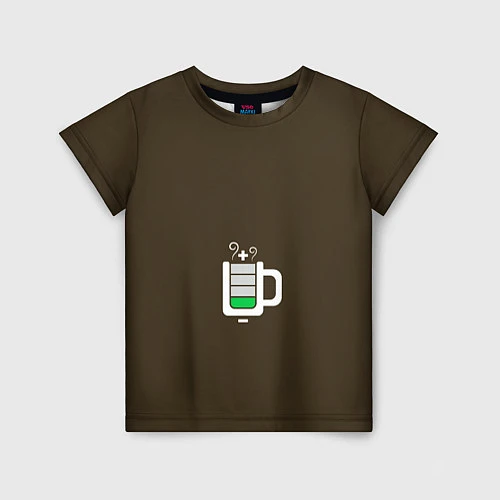 Детская футболка Батарейка заряд чашка кофе / 3D-принт – фото 1