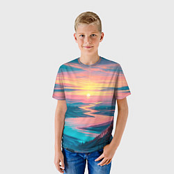 Футболка детская Извилистая река закат природа, цвет: 3D-принт — фото 2