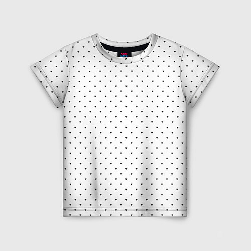 Детская футболка Сердечки черные на белом / 3D-принт – фото 1