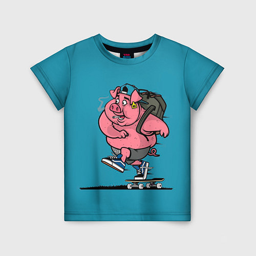 Детская футболка Свинья на скейте / 3D-принт – фото 1