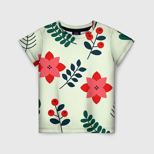 Детская футболка Цветы, ягоды, листья / 3D-принт – фото 1