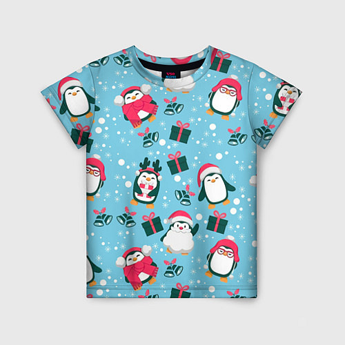 Детская футболка Новогодние Пингвины / 3D-принт – фото 1