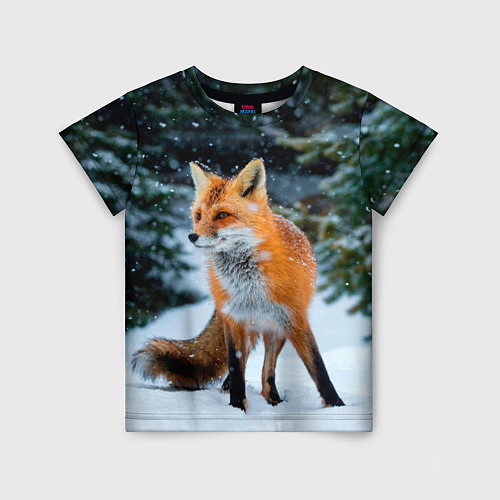 Детская футболка Лиса в зимнем лесу / 3D-принт – фото 1