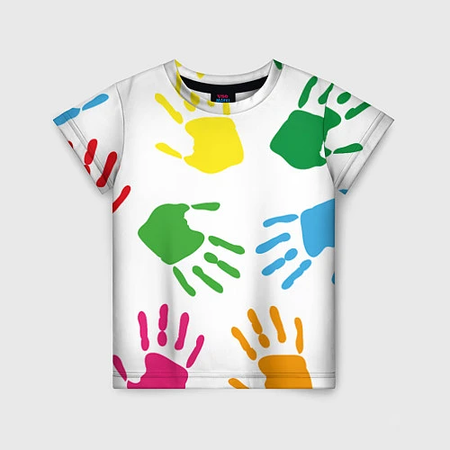 Детская футболка Цветные ладошки - Детский узор / 3D-принт – фото 1