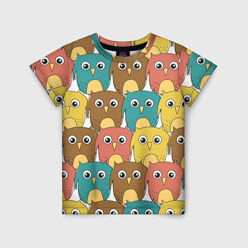 Детская футболка Разноцветные совы / 3D-принт – фото 1