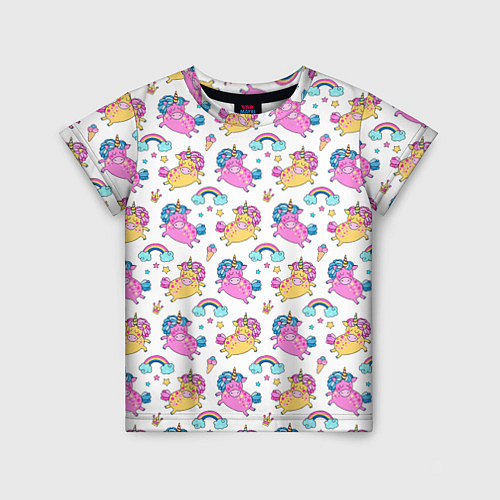 Детская футболка Цветные Единорожки Паттерн / 3D-принт – фото 1