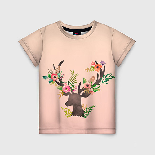 Детская футболка Олень рога цветы / 3D-принт – фото 1