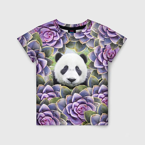 Детская футболка Панда среди цветов / 3D-принт – фото 1
