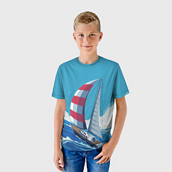 Футболка детская ПАРУСНИК В МОРЕ ЛЮБЛЮ МОРЕ Z, цвет: 3D-принт — фото 2
