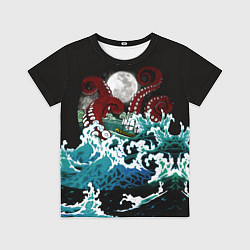 Футболка детская Корабль на Волнах Кракен, цвет: 3D-принт