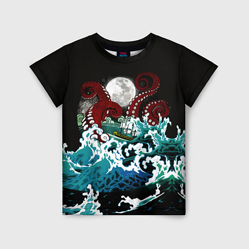 Детская футболка Корабль на Волнах Кракен / 3D-принт – фото 1