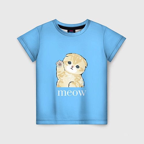 Детская футболка Котёнок Meow машет лапкой / 3D-принт – фото 1