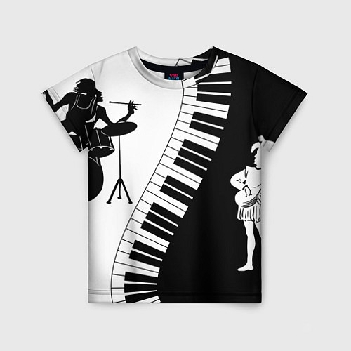 Детская футболка Черно Белое пианино / 3D-принт – фото 1