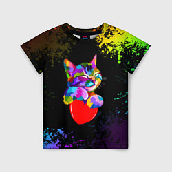 Футболка детская РАДУЖНЫЙ КОТИК RAINBOW KITTY, цвет: 3D-принт