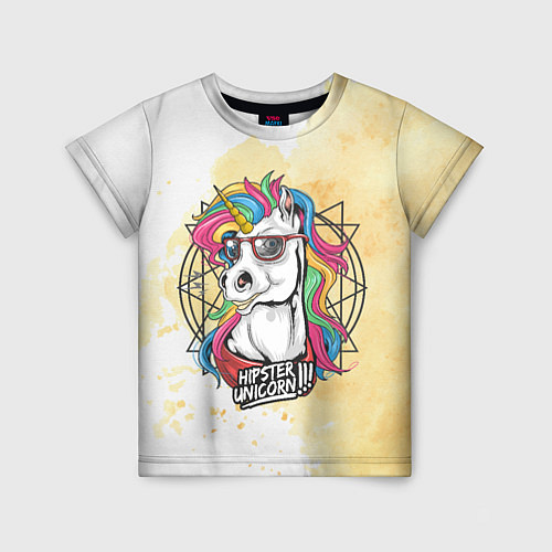 Детская футболка Hipster unicorn / 3D-принт – фото 1