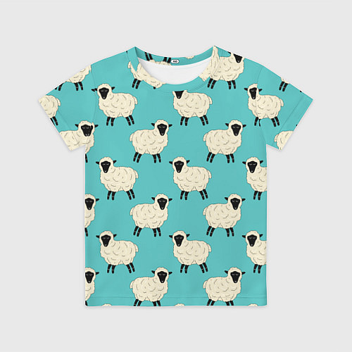 Детская футболка Овечки паттерн на бирюзовом / 3D-принт – фото 1