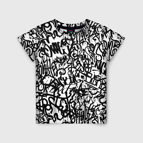 Детская футболка Graffiti black on white / 3D-принт – фото 1