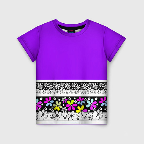 Детская футболка Яркий фиолетовый цветочный / 3D-принт – фото 1