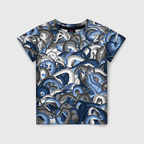 Детская футболка Синий камуфляж с щупальцами / 3D-принт – фото 1