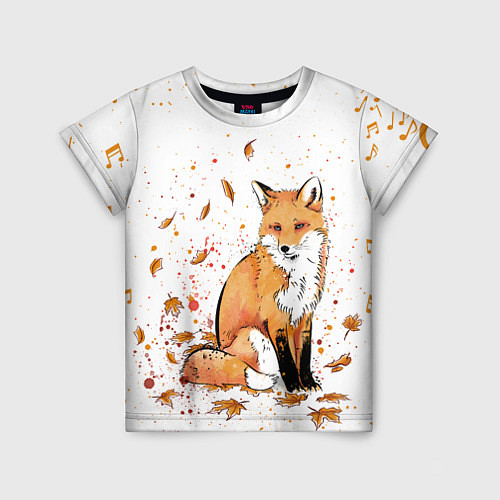Детская футболка ЛИСА В ЛИСТЬЯХ ОСЕННЕЕ НАСТРОЕНИЕ FOX IN THE FORES / 3D-принт – фото 1