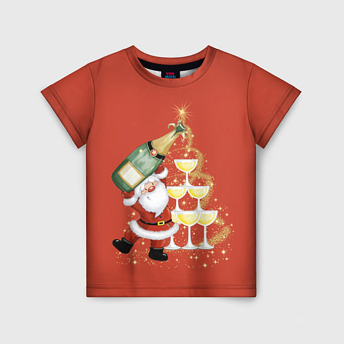 Детская футболка Дед Мороз и шампанское / 3D-принт – фото 1