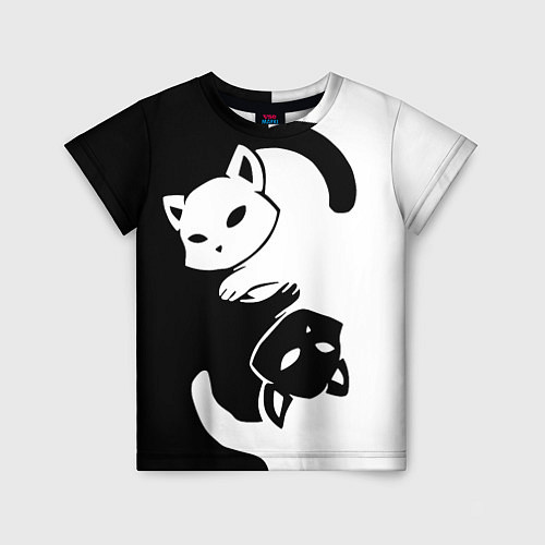 Детская футболка Черный и белый кот кувыркаются / 3D-принт – фото 1