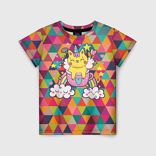 Детская футболка Единорог на радуге в геометрии / 3D-принт – фото 1