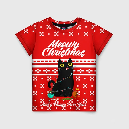 Детская футболка MEOW CHRISTMAS / 3D-принт – фото 1