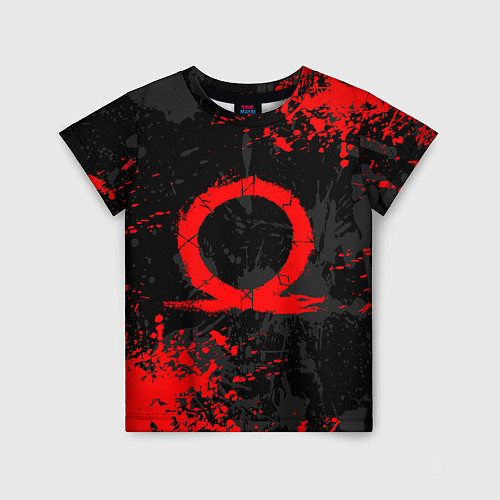 Детская футболка GOD OF WAR LOGO RED, БРЫЗГИ КРАСОК / 3D-принт – фото 1