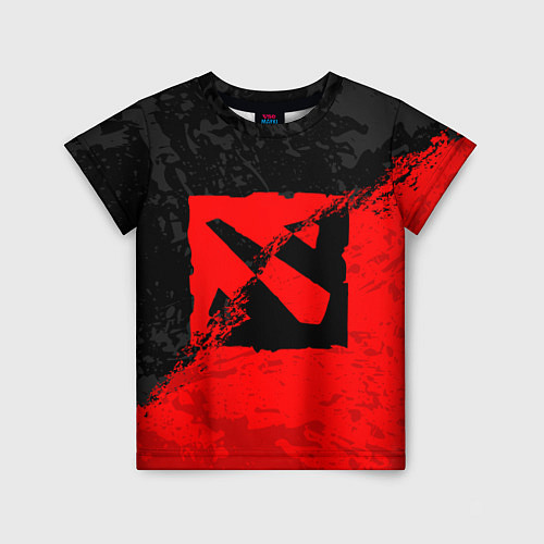 Детская футболка DOTA 2 RED BLACK LOGO, БРЫЗГИ КРАСОК / 3D-принт – фото 1