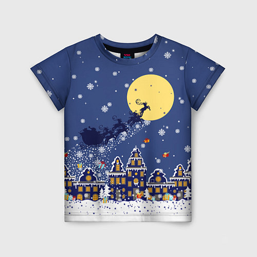 Детская футболка Санта Клаус на оленях в небе / 3D-принт – фото 1