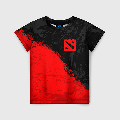 Детская футболка DOTA 2 RED LOGO, БРЫЗГИ КРАСОК / 3D-принт – фото 1