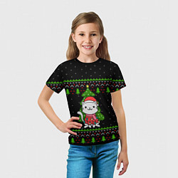 Футболка детская КОТЁНОК И ЁЛОЧКА НОВОГОДНЯЯ, цвет: 3D-принт — фото 2