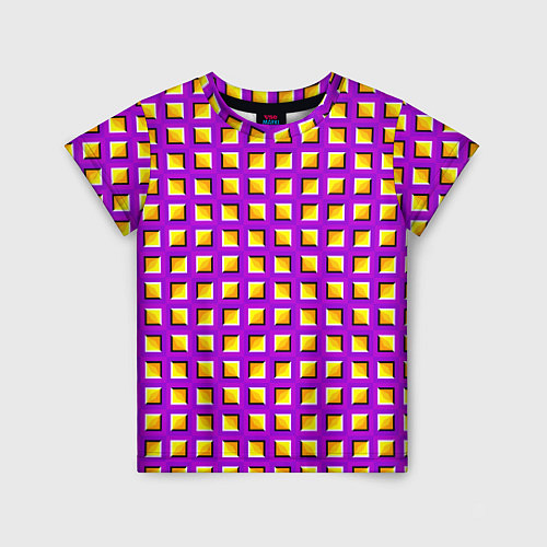 Детская футболка Фиолетовый Фон с Желтыми Квадратами Иллюзия Движен / 3D-принт – фото 1
