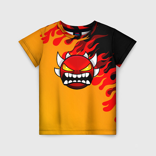 Детская футболка Geometry Dash пламя огня / 3D-принт – фото 1