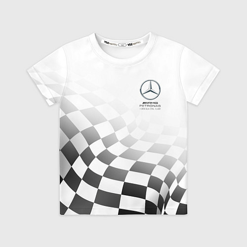 Детская футболка MERCEDES, МЕРСЕДЕС СПОРТ, ФИНИШНЫЙ ФЛАГ, ФОРМУЛА 1 / 3D-принт – фото 1