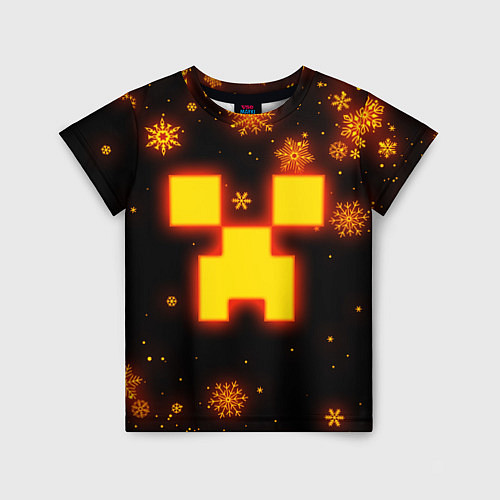 Детская футболка НОВОГОДНИЙ ОГНЕННЫЙ КРИПЕР CREEPER FIRE / 3D-принт – фото 1